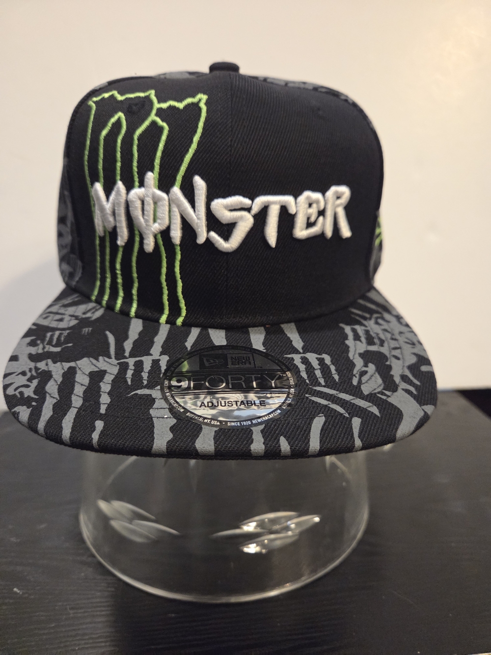 New Era Black and Neon Green Monster Energy Snapback Hat